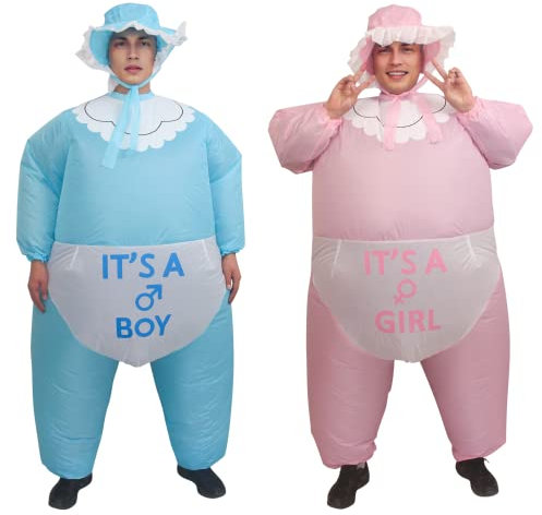 IRETG Costume de sumo gonflable pour bébé pour adultes - Costume gonflable amusant pour fête de révélation du sexe de bébé (bleu et rose)