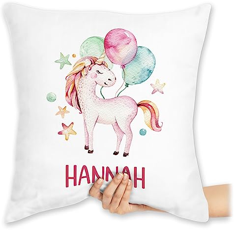 Kissen 40x40 Zierkissen - Einhorn Unicorn Einhörner - 40 x 40 cm - Weiß - einhornkissen Unicorns Einhorn-Kissen einhörnern kuschelkissen personalisierter mädchen personalisierte Einhorn+Kissen