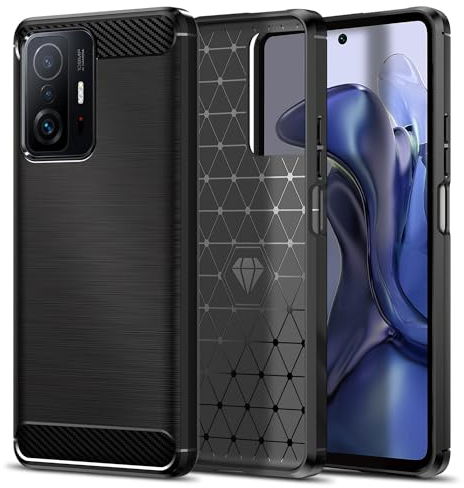 Qiinogow Cover Compatibile con Xiaomi 11T/11T Pro, Custodia per Telefono Slim Fit con Antiurto, Anti-Graffio, Case Protettiva in Gomma TPU in Fibra di Carbonio, Nero