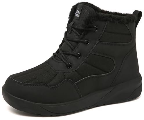 ChayChax Botas Invierno Mujer Botines de Nieve Forro Cálido Cómoda Botines con Cordones Impermeables Aire Libre,Negro,38 EU