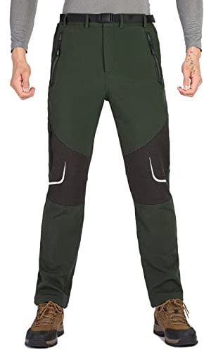 Men's Casual Warm Pant Solid Windproof Outdoor Pants with Belt Plush Splice Pocket Pants Rain- Trousers