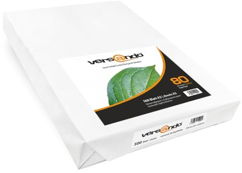 versando 2.500 Blatt Papier DIN A3 HighWhite 80 Druckerpapier Universalpapier Kopierpapier hochweiß (297 x 420 mm) 1 Karton