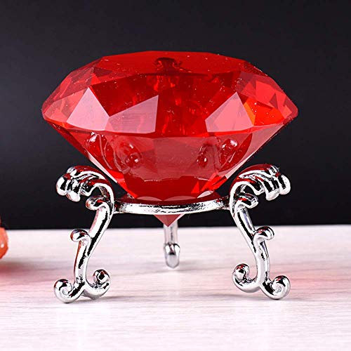 LOTOWELZON 60mm Diamant Glas, Briefbeschwerer mit Versilbertem Blumenständer Klar Funkelnden Kristall Stein für Hochzeitsbevorzugung Dekorationen (Rot)