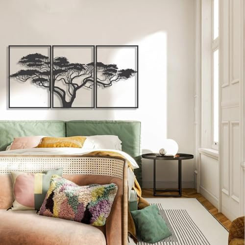 Tubibu Arbre de vie - Décoration murale en métal noir - Décoration murale 3D - Moderne - Pour la maison, le bureau, la chambre à coucher, le salon - African, taille L