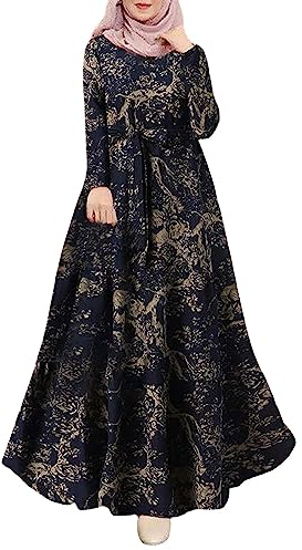 Beokeuioe Islamische Kleidung Gebetskleidung für Frauen, Elegant Abendkleid Blume Maxikleider Abaya Muslim Kleid Damen Kleider Ohne Hijab Muslimische Ramadan Robe