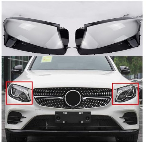 KEAAN Auto Frontscheinwerfer Streuscheibe Abdeckung für Mercedes GLC Class W253 X253 GLC200 GLC260 GLC300 2016-2019, Auto Scheinwerfer Linsenabdeckung Auto Scheinwerferglas Transparent Lampenschirm