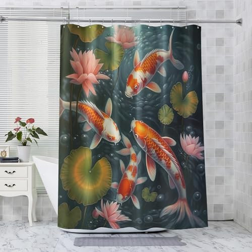 ZDABAOEC Rideau Douche 120x180 Carpe Koi - Rideau de Douche Motif Japonais, Rideau Baignoire Anti Moisissure Imperméable, Rideau Douche Tissu Polyester Lavable, Rideau Salle de Bain avec 12 Crochets