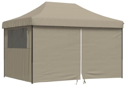vidaXL Partyzelt, Gartenzelt Faltbar Pop-Up, Faltpavillon mit 4 Seitenteilen, Pavillon für Hochzeit Festival Party, Faltzelt Gartenpavillon, Taupe