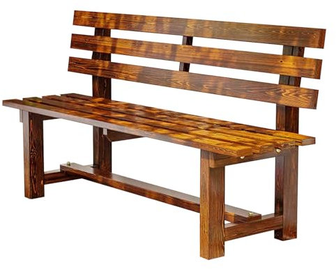 Sljovexity 2 Sitzer Holzbank Aussen, Rustikale Bank Holz Mit Rückenlehne Ergonomisch, Massivholzbank Garten Wetterfest, 120cm Ultra Stabile Gartenbank Für Rasen, Balkon, Hinterhof, Parkbank