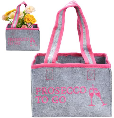 Borsa Portabottiglie Vino In Feltro, Vino Borsa per Bottiglia di Vino, Versatile Borsa da Donna per 6 Bottiglie, Borsa per Bevande per Viaggi Campeggio Picnic e Feste - Grigio Rosa 22x15x15 cm