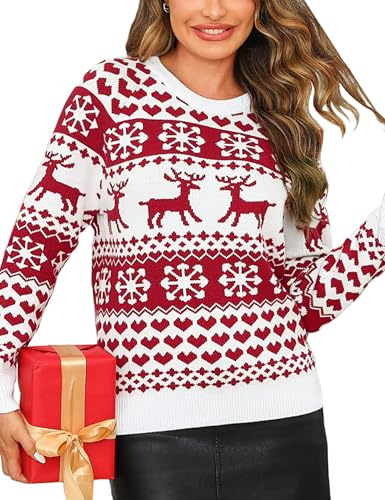 Leversic Pull de Noel Femmes Hiver Moche Noël Drole Sweat Chaud Christmas Jumper Manches Longues Doux Confortable S-XXL