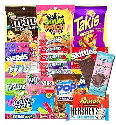 Super Amerikanische Süßigkeiten Snackbox | 10 Teile | USA Import | Box voller Trendprodukte | Geschenk für Geburtstage und jeden Anlass