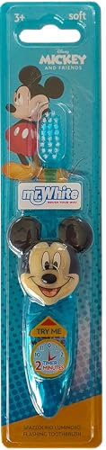 Disney Mickey Mouse Flashing Toothbrush for Kids with 2 Minute Flashing Light, Soft Rounded Bristles, and Comfortable Handle Grip for Children Ages 3+