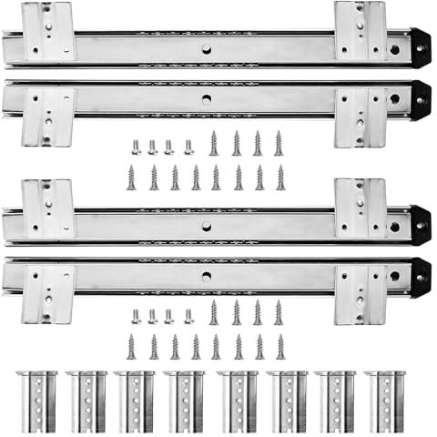 2-Pair Heavy Duty Slides Ball Bearing Keyboard Runners - with Mount Bracket, Height Adjustable, for Computer Desk Keyboard Tray Guide Rail, DIY Sliding Shelf, Cabinet Drawer Slides