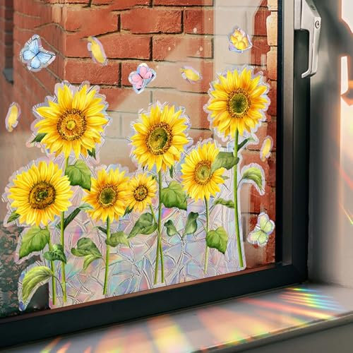 Sonnenblume Fenstersticker,30x40cm Fenster Aufkleber Sonne Blumen,Fensterfolie Blumen,Sonnenblume Wandaufkleber,Prisma Fensteraufkleber,Für Home Schlafzimmer Wohnzimmer Büro