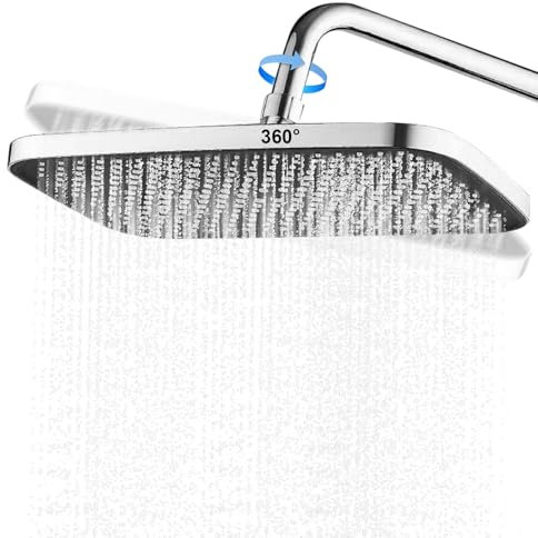 WIYETY Alcachofa de ducha de lluvia de 12 pulgadas: 360 ° de ducha ajustable, rectángulo de presión elevadora, cabezal de ducha de lluvia para baño – Plata – 31 x 21 cm