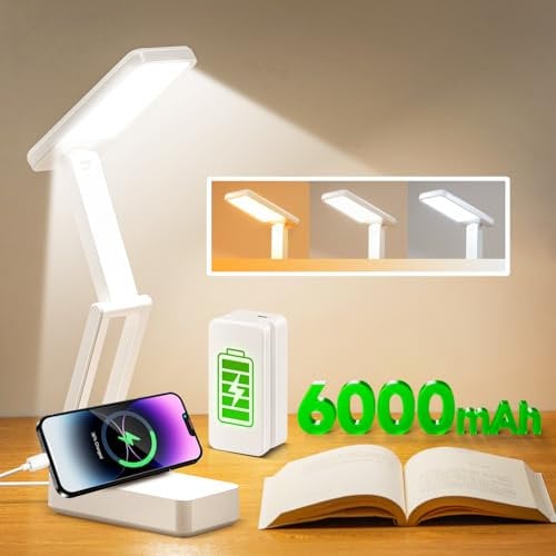 One Fire 6000mAh Battery Powered Lamp,3 Colors+Dimmable Desk Lamp Rechargeable Lamp Bedside,Timer Reading Light+USB Charging Cordless&Portable Light Operated for Bedroom Bedside,Reading,Office,Nail