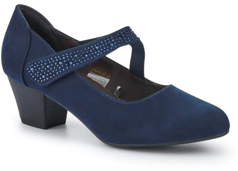 Pavers Wide Womens Wide Fit Cone Heeled Mary Janes | All Year Round | Embellished Shoe | Riptape