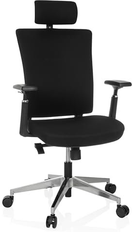 hjh OFFICE Bürostuhl ergonomisch CAPTIVO PRO Drehstuhl mit Verstellbarer Kopfstütze, 3D Armlehnen, bequem gepolstert, Stoff Schwarz