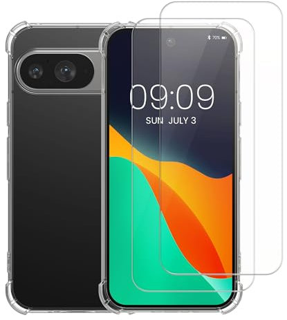 kalibri Hülle kompatibel mit Google Pixel 9 Case - Handyhülle mit 2X Glas Schutz Folie - Cover Handyhülle in Transparent