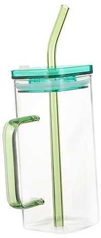 JECOMPRIS Bicchieri Quadrati in Vetro Tazze Con e Cannuccia Per Bevande Fredde e Calde Design Moderno Uso Quotidiano e Regalo