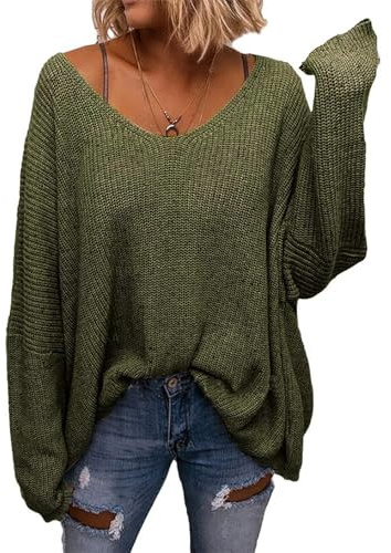 Saodimallsu Pullover Oversize Damen Strickpullover Langarmshirts | V-Ausschnitt,Feinstrickpullover,Longpullover,lässige,Elegant,Sweatshirt,Oberteile,Loose Fit,Sweater,Einfarbig