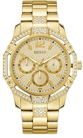 Guess Regal Men's Stainless Steel Watch 46 mm Gold Stainless Steel Band 3 Bar Gold Dial Date Display GW0990G2