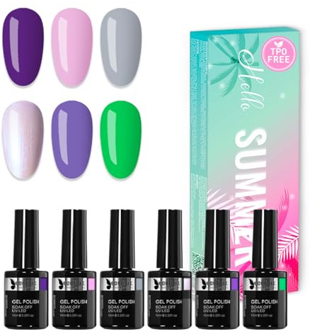 Beautilux UV Nagellack TPO-Frei, 6 Farben 10ml Perle Violett Soak Off Gel Nagellack Set für Home-Maniküre Nail Art Maniküre (SU25-05)