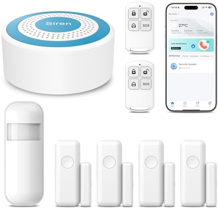 XNY Smart Home Security Systems, Wireless Home alarm systems with 4 Door and Window Sensors, 1 Motion Detector, 2 Remotes, 2.4GHz WiFi, APP Notification, Compatible with Alexa and Google Assistant