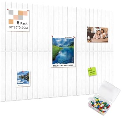 AsmeSonic Tableau Liège Adhésif 90x60cm, 6 Panneaux Blanc avec 35 Épingles | Décoratifs en Liège 30x30cm, Tableau Photo, Tableau d'Affichage pour Bureau Cuisine, Décoration Murale Photos Mémos