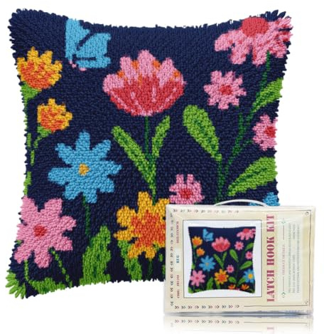 FREEBLOSS Knüpfkissen Sets Mit Blumenmuster Knüpfkissen Sets Für Anfänger Und Erwachsene DIY Kissenbezug Für Handgefertigte Kissendekoration Sofa 17x17