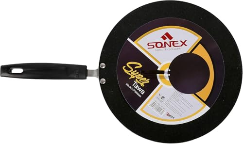 JRI Sonex Super Tawa Nonstick Cookware, Black Marble Coating, Flat Base, Compatible with Gas Induction Electric Ceramic, Long Plastic Handle