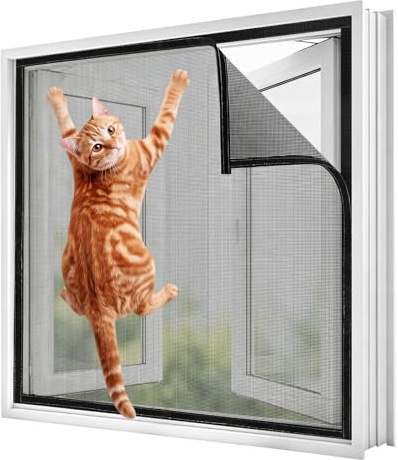 Cat Window Guard, Cat Proof Window Screen for Cats Self-Adhesive Indoor Pet Cats Safety Netting, Indoor Cat Safety Netting (Black, 100X130CM)