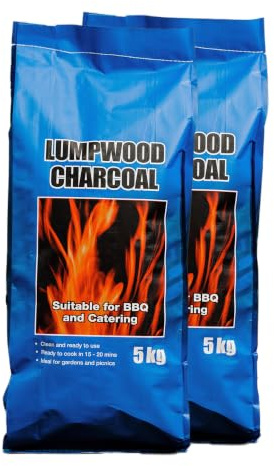 Fiya Lumpwood Charcoal 5kg (2 Bags) | Restaurant Grade Natural Hardwood BBQ Charcoal | Long Burning, High Heat & Low Ash | Ideal for BBQs, Smokers, Pizza Ovens