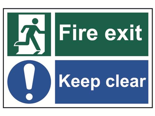 Centurion 1540 Fire Exit Keep Clear Sign - Fire Safety - Self-Adhesive PVC - 300mm x 200mm, White