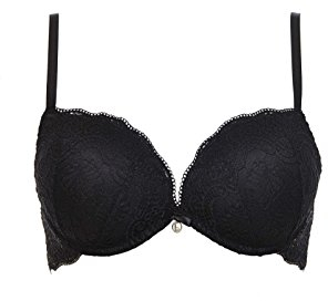 LORMAR Reggiseno Balconcino Double Pizzo Coppe Super Push UP 2 Taglie in più (4, Nero)
