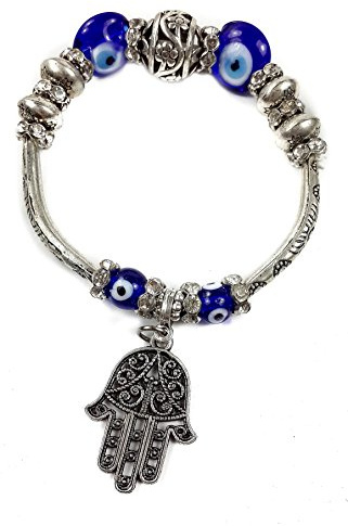 Nazareth Store Evil Eye Hamsa Blau Perlen Schutz & Segen Charm Stretch-Armband Hand der Fatima für Männer und Frauen