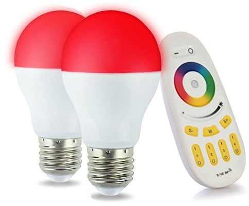 lighteu®, 2x WLAN LED Lampe original MILIGHT Color RGB- Warm Weiß, 6 Watt, E27, dimmbar, mit 4 zonen Fernbedienung, Farbwechsel Glühbirne, WiFi bulb