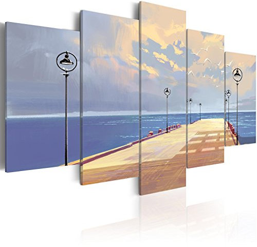 Cuadros B&D XXL - Cuadro en Lienzo Playa Mar 200x100 cm 5 piezas - Impresión en material tejido no tejido cuadros decoracion salon modernos lienzos - Paisaje Naturaleza c-B-0116-b-m