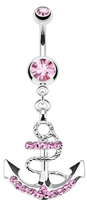 Taffstyle® Bauchnabelpiercing Schmuck Kristall mit Seefahrt Anker Anhänger - Pink