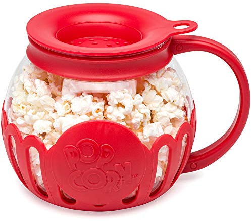 Ecolution Patentierter Micro-Pop Mikrowelle Popcorn Popper mit temperatursicherem Glas, 3-in-1 Deckel misst Kerne und schmilzt Butter, hergestellt ohne BPA, spülmaschinenfest, 1,5 Quart, Rot