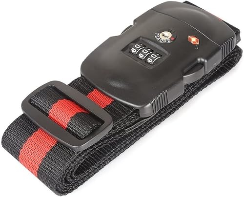 Gearmax Koffergurt, Kreuzkoffergurt mit TSA Zahlenschloss und Adressanhänger, Norm Gepäck Strap Reisezubehör für Koffer in Leuchtenden (Schwarz + Rot)