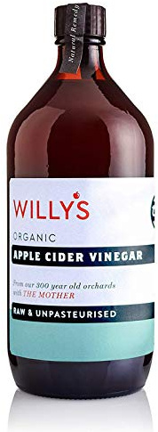 WILLY'S Organic with Live Mother 1L Bottles Raw Unpasteurised Packed with GutLoving, Apple Cider Vinegar, (Bulk Buy - Pack of 6 x 1L Glass Bottles)