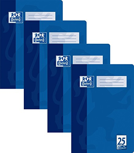 4x Oxford Schulheft A4 Lineatur 25 liniert mit Rand