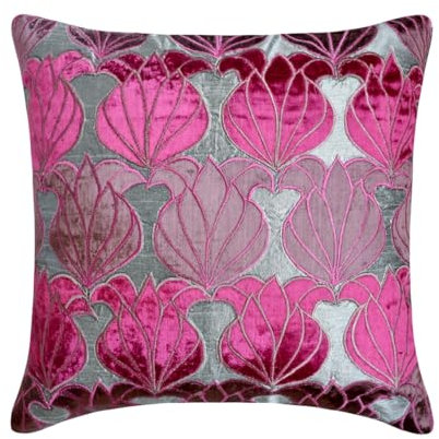 The HomeCentric Entwerfer Silber sofakissenbezuge, Blumen Samt Applique kissenhullen, 60x60 cm sofakissen, Platz Seide kissenbezuge, Blumen zeitgenossisch Sofa kissenbezuge - Fuchsia Lotus