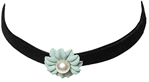 JUSTFOX - Choker Kropfband mit Samt Perlen-Blume Samt (grün)
