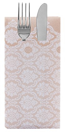 Sovie HORECA Airlaid Besteckserviette MANDY in Hellbraun – 40 x 40 cm, 1/8 Falz, 100 Stück – mit patentiertem Besteckschlitz – Ornament-Blütendesign - Ideal für Gastronomie & Events
