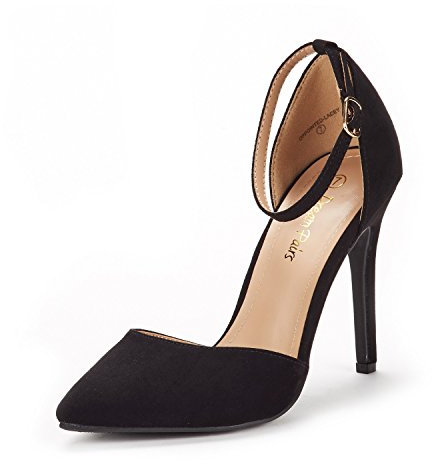 DREAM PAIRS Women's Pointed Toe Ankle Strap High Heels Pumps Dress Court Shoes Oppointed-Lacey Black Suede Size 5 UK / 7 US