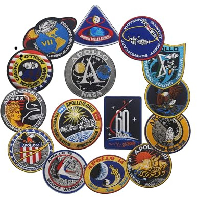 NASA Apollo Mission Patch Set Apollo1, 7, 8, 9, 10, 11, 12, 13, 14, 15, 16, 17, Weltraum-Stickerei-Aufnäher, 60. Jahrestag Logo, DIY besticktes Patch Kostüm Applique Badge Set