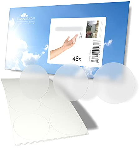 imaggge.com Adesivi anti-collisione per evitare che persone o uccelli colpiscano il vetro della finestra/colori a scelta (set di 48 tondi, diametro 4,6 cm) (traslucido satinato/polverato) –